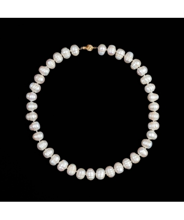 14K Gold, Ringed White Pearl Necklace, Vintage - 1