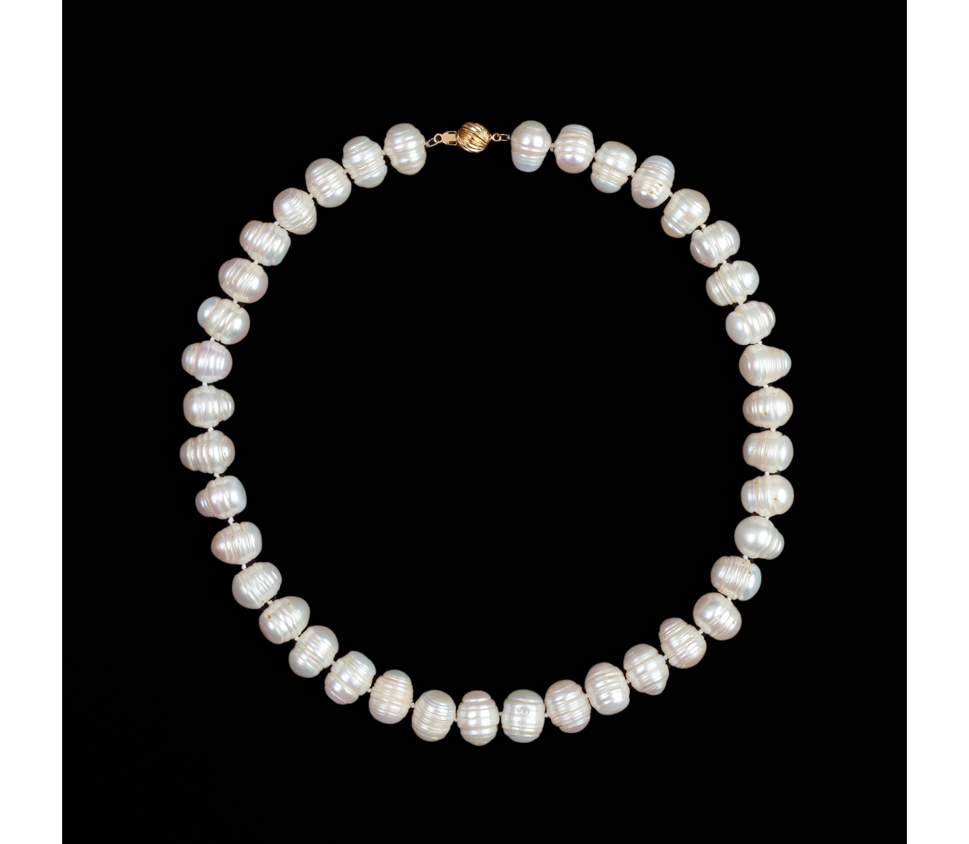 14K Gold, Ringed White Pearl Necklace, Vintage - 1 14K Gold, Ringed White Pearl Necklace, Vintage - 1