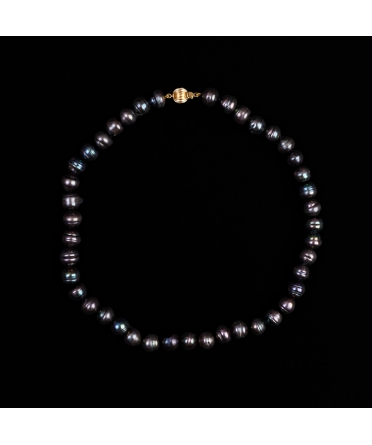 14K Gold, Necklace with Dark Ringed Pearls, Vintage - 1