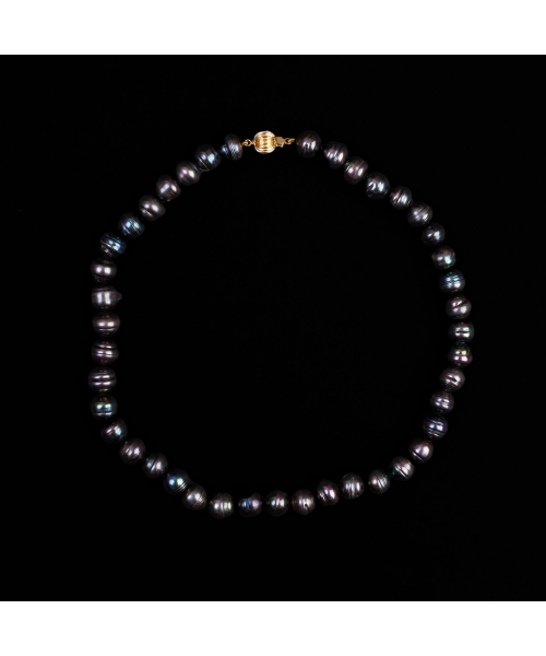 14K Gold, Necklace with Dark Ringed Pearls, Vintage - 1