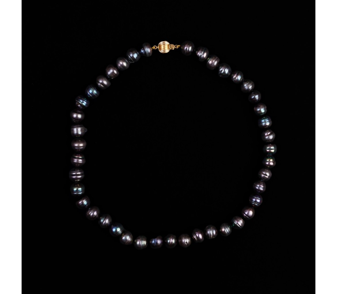 14K Gold, Necklace with Dark Ringed Pearls, Vintage - 1