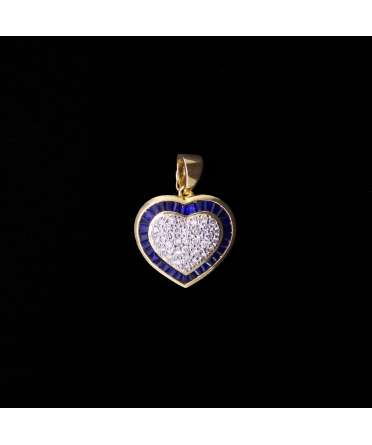 14K Gold, Heart-Shaped Pearl Enhancer Clip with Diamonds and Sapphires, Vintage - 1