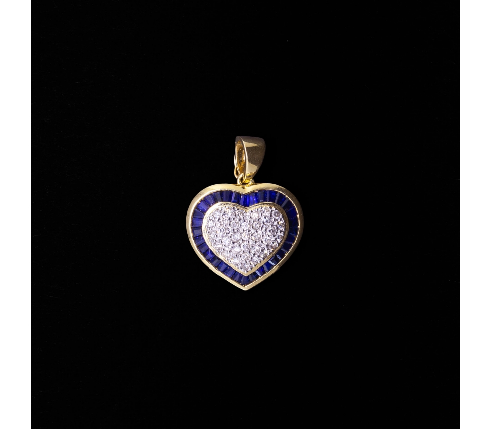14K Gold, Heart-Shaped Pearl Enhancer Clip with Diamonds and Sapphires, Vintage - 1