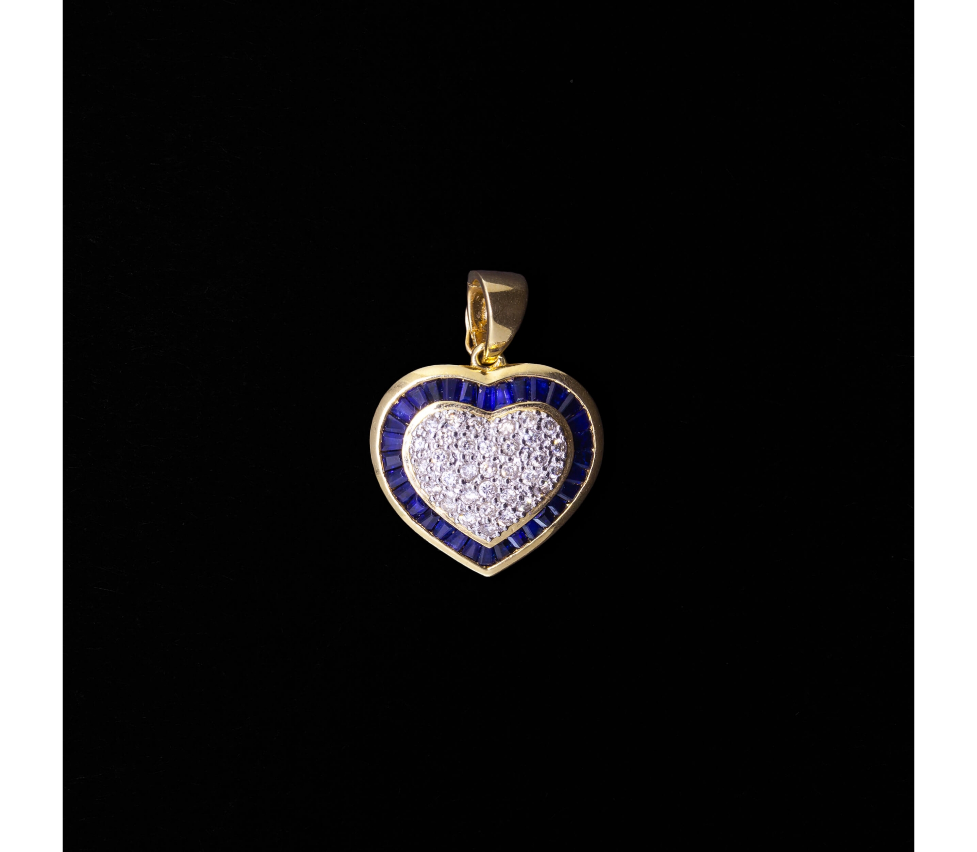 14K Gold, Heart-Shaped Pearl Enhancer Clip with Diamonds and Sapphires, Vintage - 1 14K Gold, Heart-Shaped Pearl Enhancer Clip with Diamonds and Sapphires, Vintage - 1