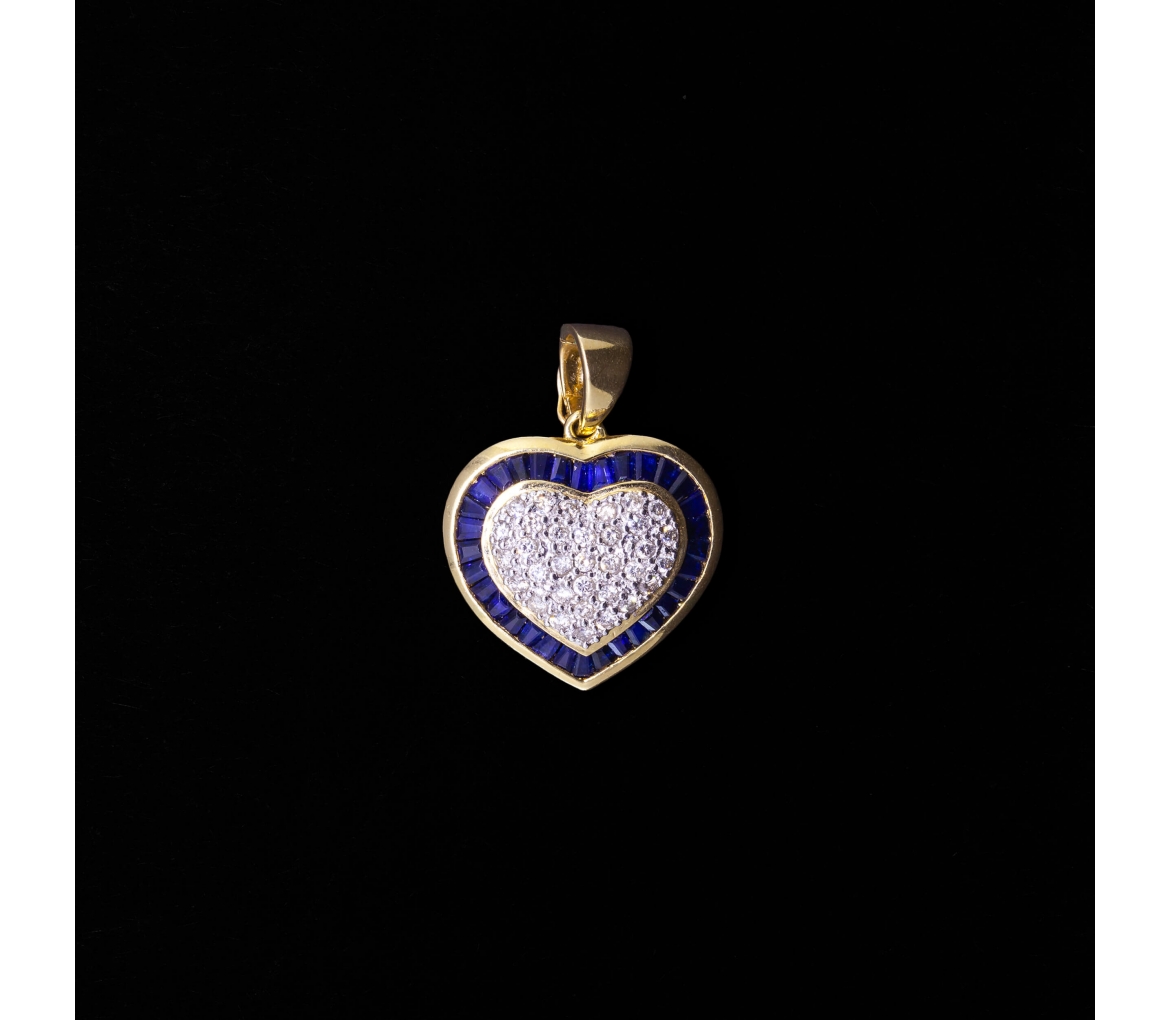 14K Gold, Heart-Shaped Pearl Enhancer Clip with Diamonds and Sapphires, Vintage - 1