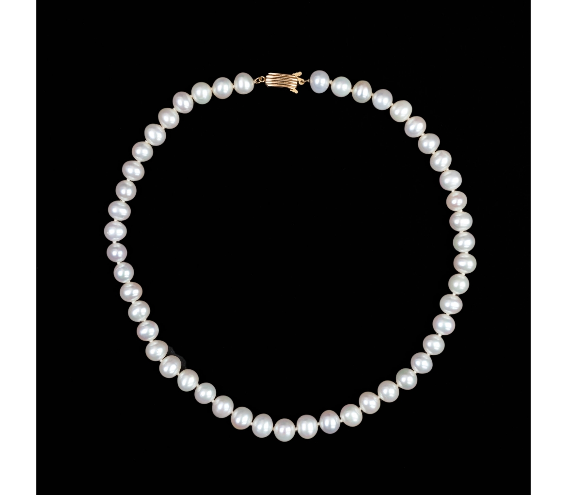 14K Gold, Freshwater White Pearl Necklace, Vintage - 1
