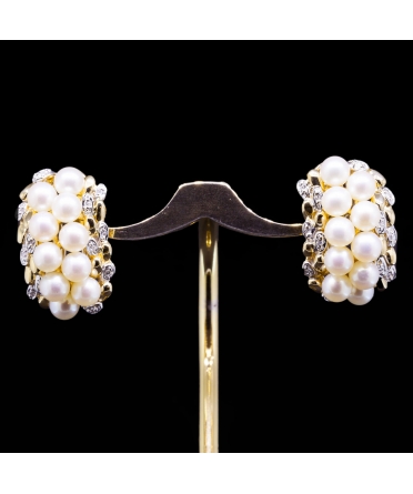 14K Gold, Pearl and Diamond Earrings, Vintage - 1