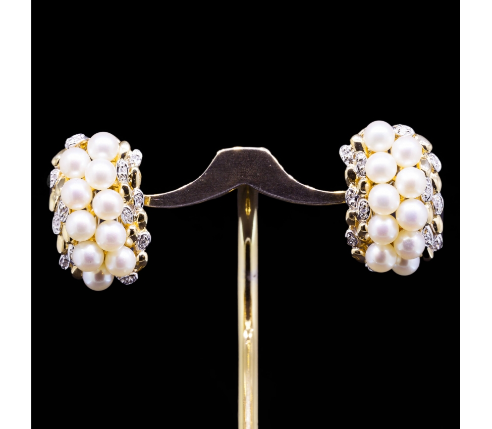 14K Gold, Pearl and Diamond Earrings, Vintage - 1