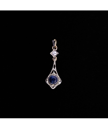 14K Gold, Diamond, Sapphire Art Deco Pendant, 1910s/1920s - 1