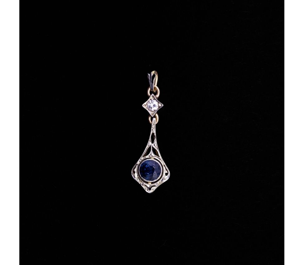 14K Gold, Diamond, Sapphire Art Deco Pendant, 1910s/1920s - 1