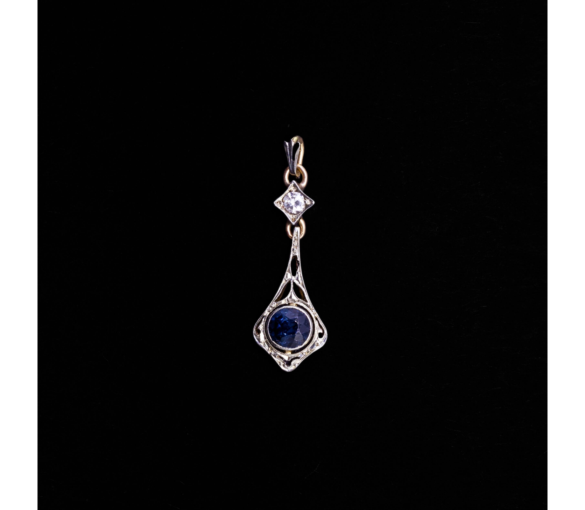 14K Gold, Diamond, Sapphire Art Deco Pendant, 1910s/1920s - 1 14K Gold, Diamond, Sapphire Art Deco Pendant, 1910s/1920s - 1