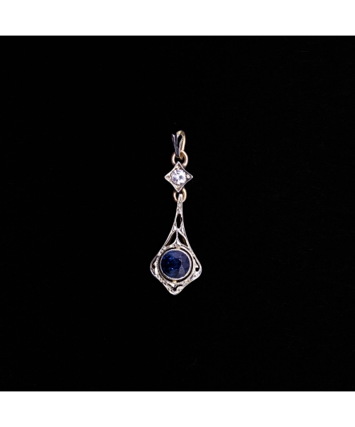 14K Gold, Diamond, Sapphire Art Deco Pendant, 1910s/1920s - 1