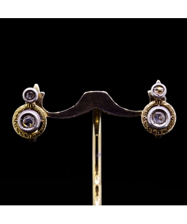 14K Gold, Silver, Rose Cut Diamond Earrings, 1st half of the 20th century - 1