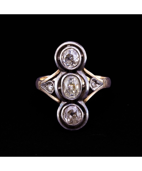 Pierścionek z diamentami w starych szlifach z końca XIX w., Złoto 0,614 (15K) - 2