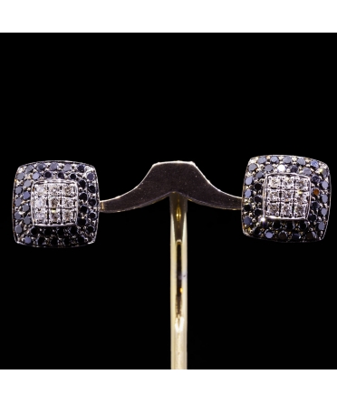 14K White Gold, Earrings with White and Black Diamonds, 1990s, 14K White Gold - 1