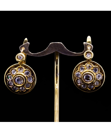 18K Gold, 1.07 ctw Rose-Cut Diamond 'Daisy' Earrings, 19th/20th century - 1