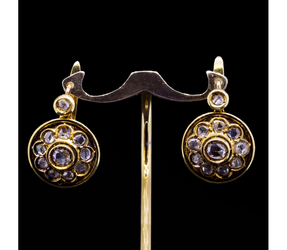 18K Gold, 1.07 ctw Rose-Cut Diamond 'Daisy' Earrings, 19th/20th century - 1