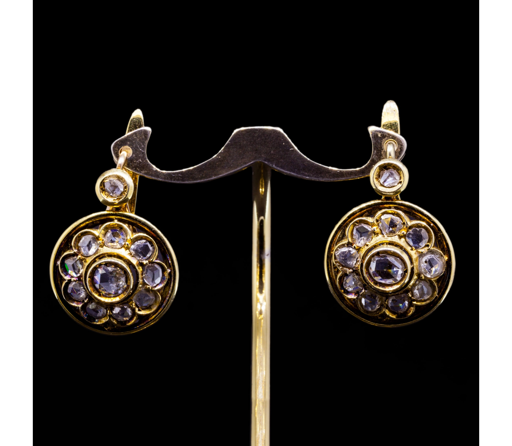 18K Gold, 1.07 ctw Rose-Cut Diamond 'Daisy' Earrings, 19th/20th century - 1 18K Gold, 1.07 ctw Rose-Cut Diamond 'Daisy' Earrings, 19th/20th century - 1