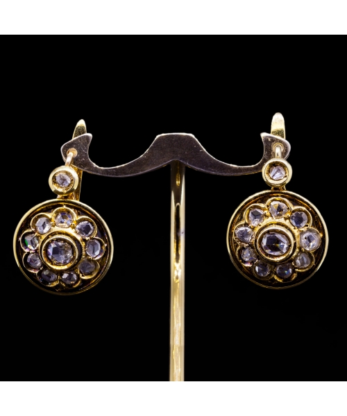 18K Gold, 1.07 ctw Rose-Cut Diamond 'Daisy' Earrings, 19th/20th century - 1