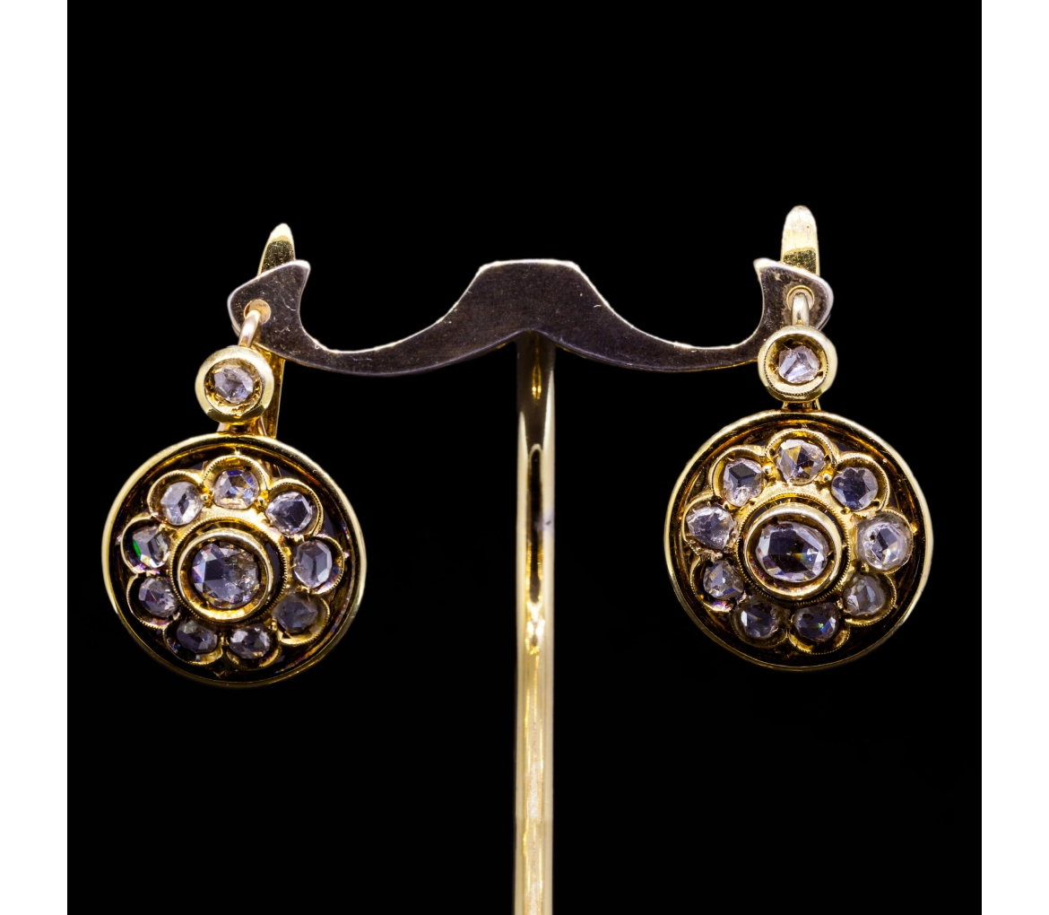 18K Gold, 1.07 ctw Rose-Cut Diamond 'Daisy' Earrings, 19th/20th century - 1