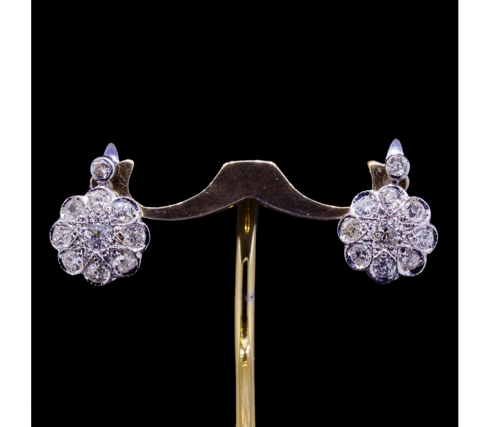 18K Gold, Vintage Diamond Earrings - 1