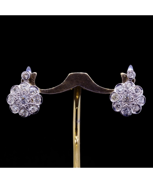 18K Gold, Vintage Diamond Earrings - 1