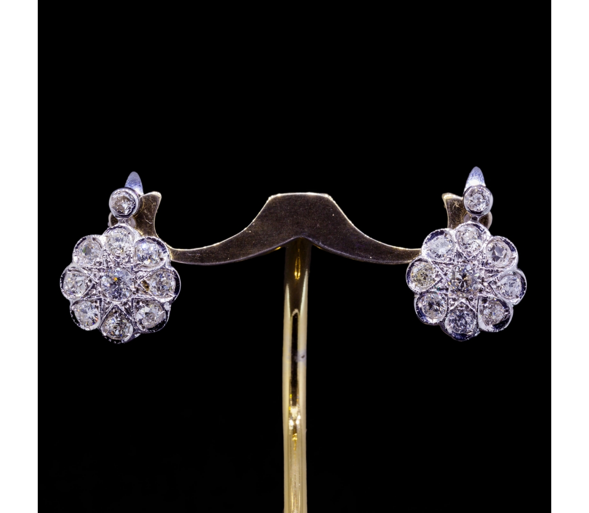 18K Gold, Vintage Diamond Earrings - 1