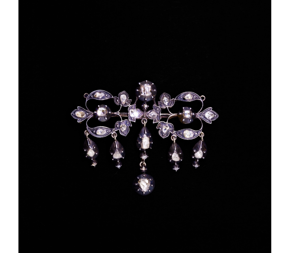 15K Gold, Silver, 1.35 ctw Rose-Cut Diamond Brooch, 19th Century - 1