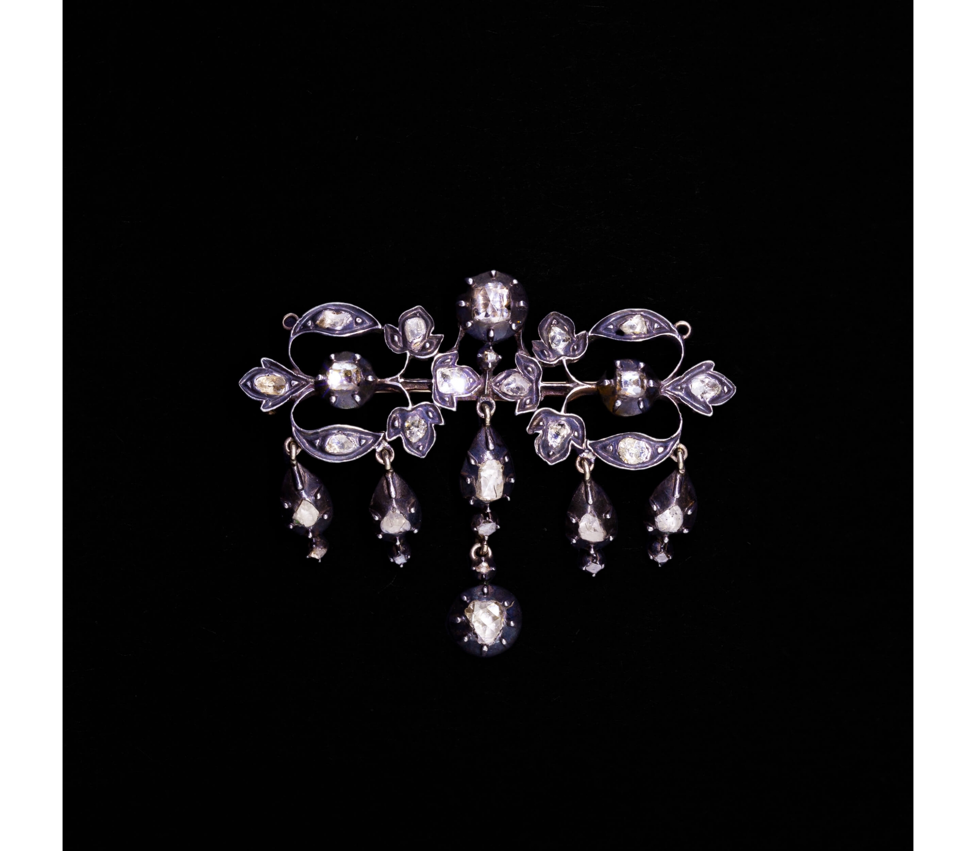 15K Gold, Silver, 1.35 ctw Rose-Cut Diamond Brooch, 19th Century - 1 15K Gold, Silver, 1.35 ctw Rose-Cut Diamond Brooch, 19th Century - 1