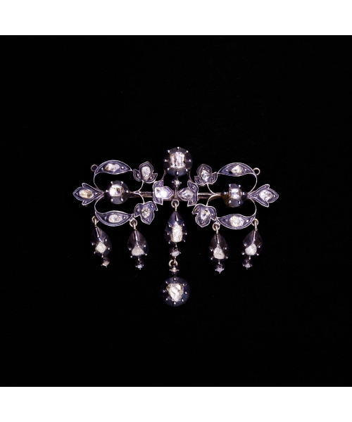 15K Gold, Silver, 1.35 ctw Rose-Cut Diamond Brooch, 19th Century - 1