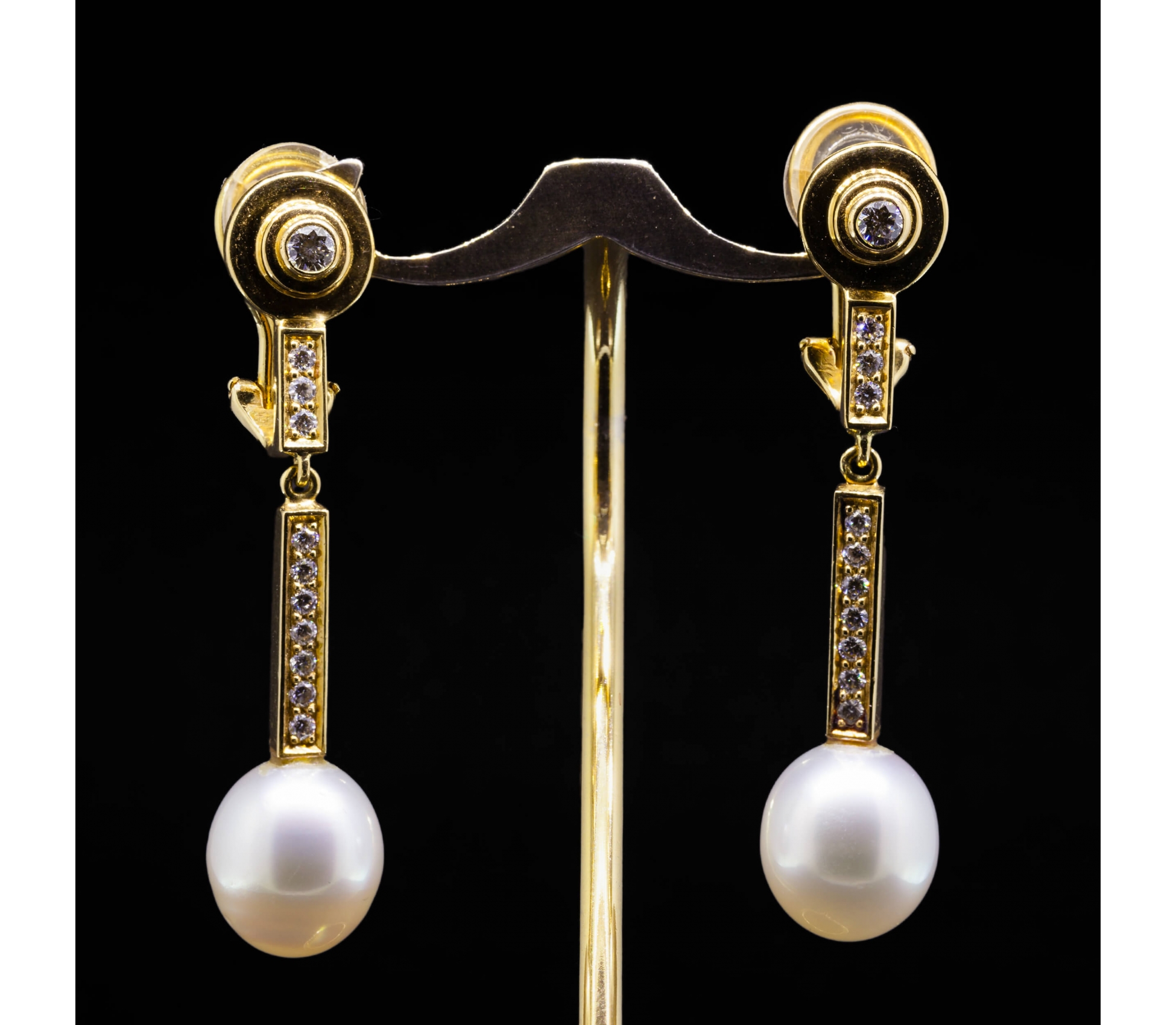 Gold clips with pearls and diamonds, vintage - 1 Gold clips with pearls and diamonds, vintage - 1