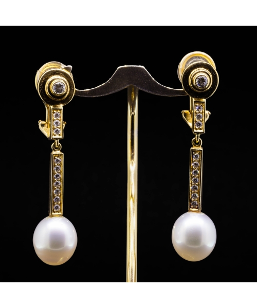 Gold clips with pearls and diamonds, vintage - 1
