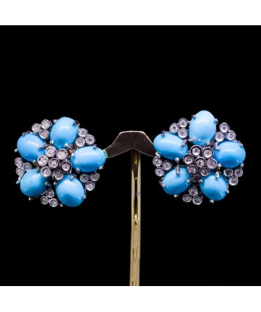 18K Gold, Turquoise and Diamond Earrings, Italy, Vintage - 1