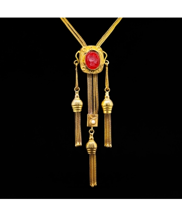 12K Gold, Intaglio Carnelian Necklace, Vintage - 1