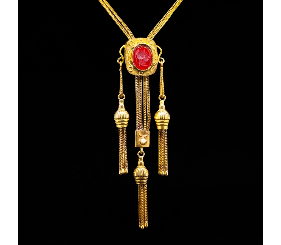 12K Gold, Intaglio Carnelian Necklace, Vintage - 1