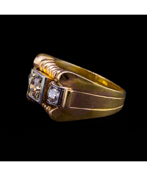 14K Gold, 0.75 ctw Old-Cut Diamond Tank Signet Ring, Art Deco - 2