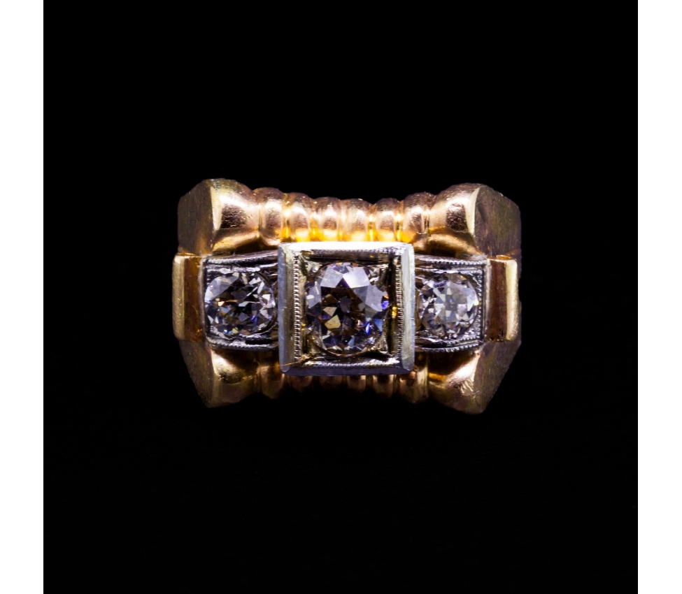 14K Gold, 0.75 ctw Old-Cut Diamond Tank Signet Ring, Art Deco - 1