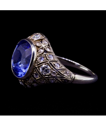 18K White Gold, 8 ct Synthetic Sapphire and 0.54 ctw. Diamond Art Deco Ring - 2