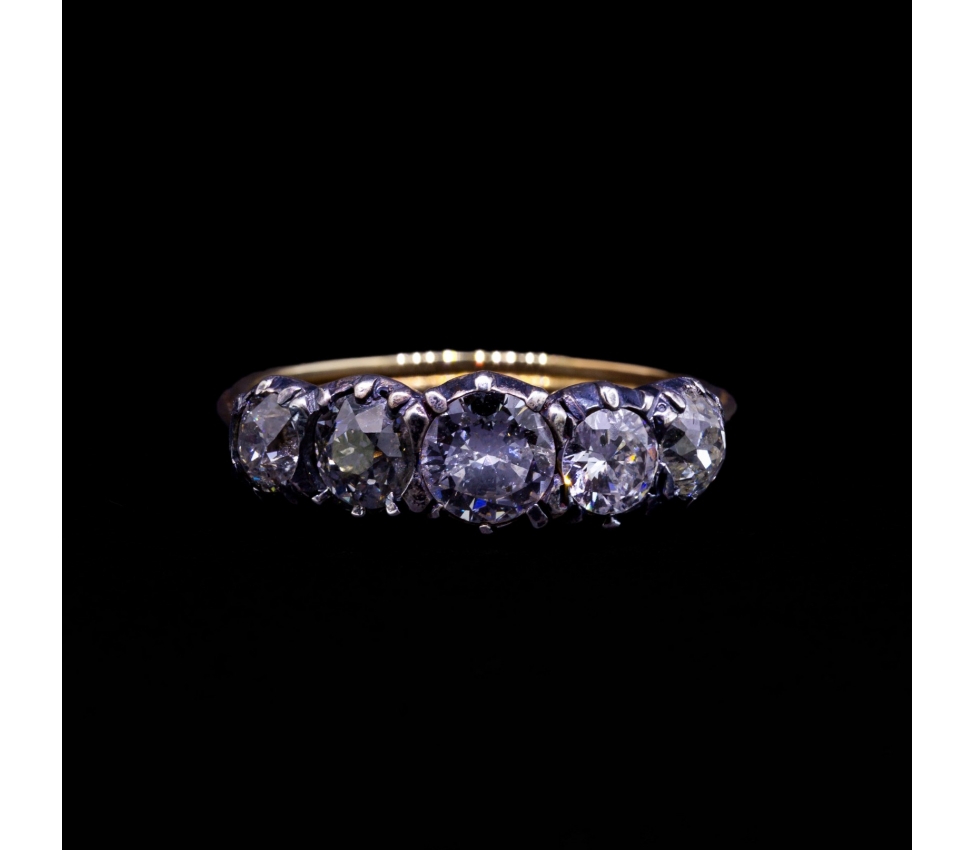 Pierścionek z diamentami 1,39 ct, I poł. XX w., Złoto 585, Srebro - 1