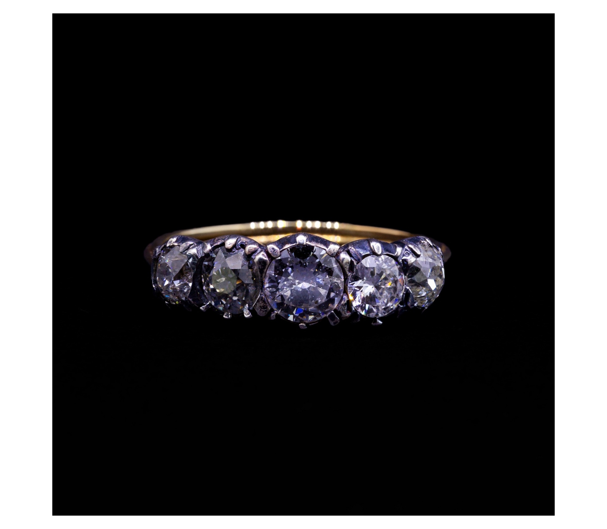 Pierścionek z diamentami 1,39 ct, I poł. XX w., Złoto 585, Srebro - 1 Pierścionek z diamentami 1,39 ct, I poł. XX w., Złoto 585, Srebro - 1