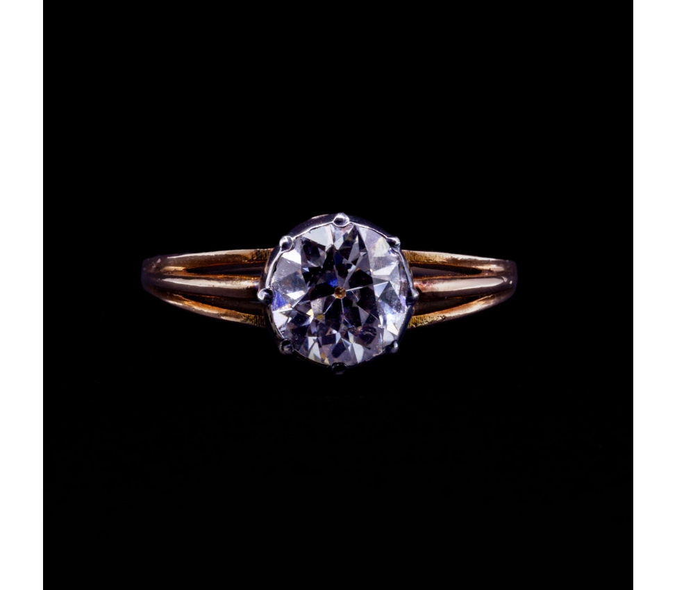 Pierścionek z brylantem w starym szlifie 1,42 ct, I poł. XX w., Złoto 585 - 1