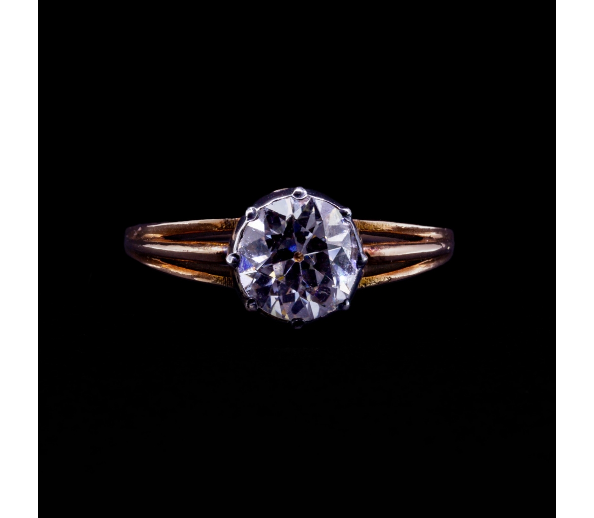 Pierścionek z brylantem w starym szlifie 1,42 ct, I poł. XX w., Złoto 585 - 1