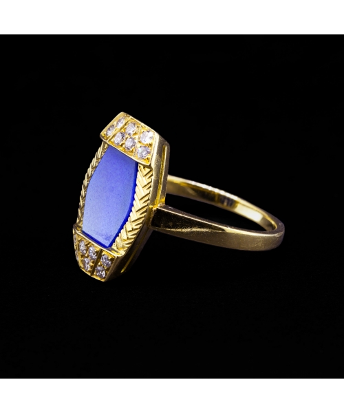 Pierścionek z brylantem i lapis lazuli, Vintage, Złoto 750 - 2