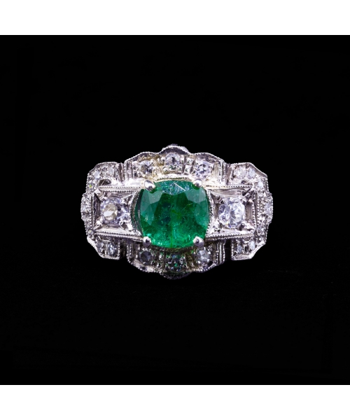 Platinum Emerald and Diamond Art Deco Ring - 2