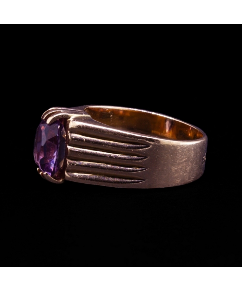 14K Rose Gold, Purple Synthetic Corundum Ring, Vintage, USSR - 2