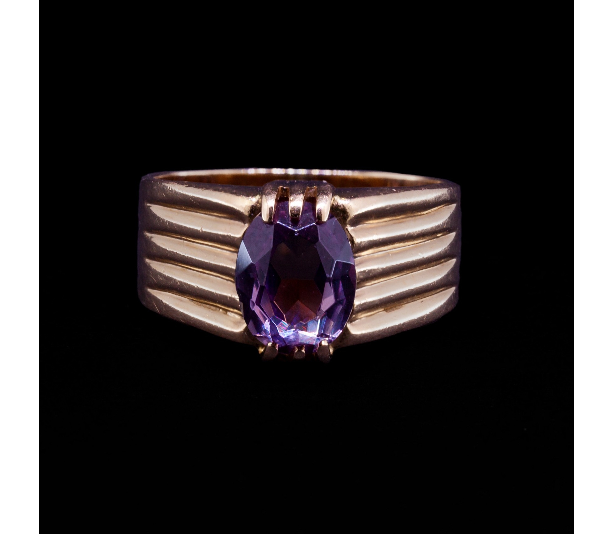 14K Rose Gold, Purple Synthetic Corundum Ring, Vintage, USSR - 1 14K Rose Gold, Purple Synthetic Corundum Ring, Vintage, USSR - 1