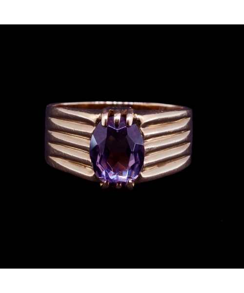 14K Rose Gold, Purple Synthetic Corundum Ring, Vintage, USSR - 1