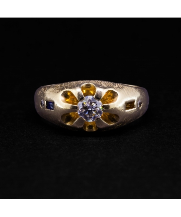 Sygnet z diamentami i szafirem, USA, Vintage, Złoto 585 - 1