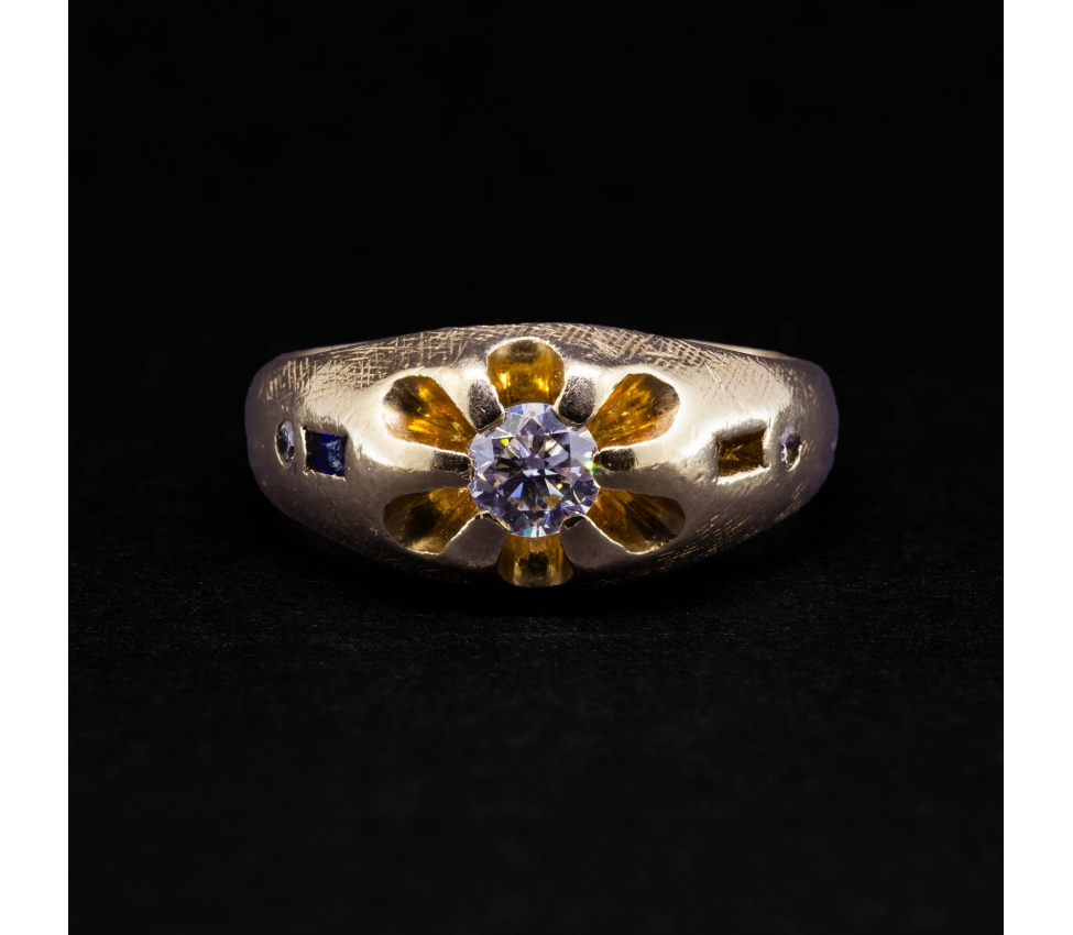 14K Gold, Sapphire and Diamond Signet Ring, USA, Vintage - 1