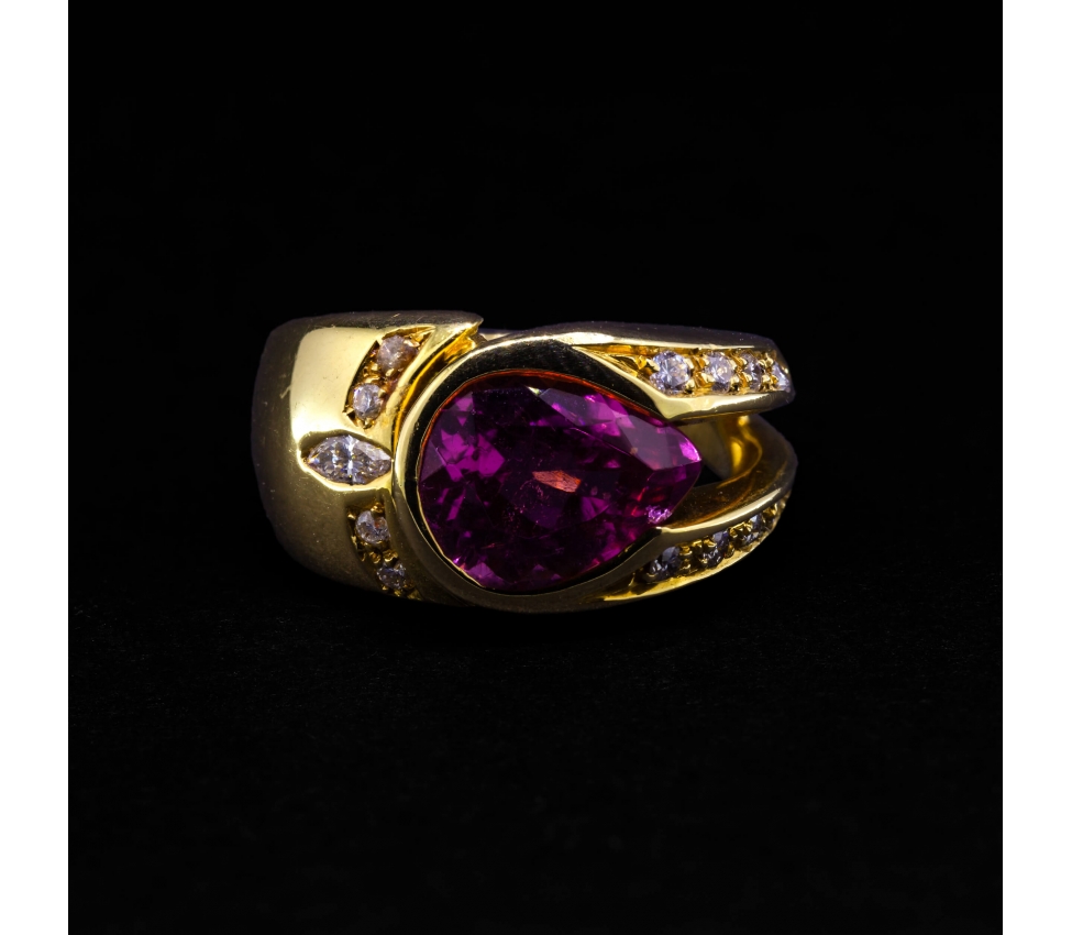 18K Gold, Tourmaline and Diamond Ring, Vintage - 1